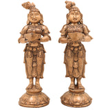Handcrafted Bronze Panchaloha Deepalakshmi Deepam Lady Idol Set – Vilakku Lakshmi | Jyoti Lakshmi | Chola Art Temple Decor,Gold, 7.5 Inch, 1 Piece