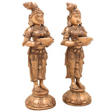 Handcrafted Bronze Panchaloha Deepalakshmi Deepam Lady Idol Set – Vilakku Lakshmi | Jyoti Lakshmi | Chola Art Temple Decor,Gold, 7.5 Inch, 1 Piece