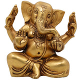 Handcrafted Brass Ganesha Idol | Vinayaka Ganpati Murti | Peetal Ganapati Statue for Home Temple Pooja Decor,Gold, 6.5 Inch, 1 Piece