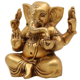 Handcrafted Brass Ganesha Idol | Vinayaka Ganpati Murti | Peetal Ganapati Statue for Home Temple Pooja Decor,Gold, 6.5 Inch, 1 Piece