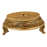 Brass Pooja Chowki Bajot, Handmade Temple Peetha, Poja Aasan Stand for Idols, Kalash, Deity Singhasan, Mandir Platform, Gold, 3 Inch, 1 Piece