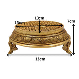 Brass Pooja Chowki Bajot, Handmade Temple Peetha, Poja Aasan Stand for Idols, Kalash, Deity Singhasan, Mandir Platform, Gold, 3 Inch, 1 Piece