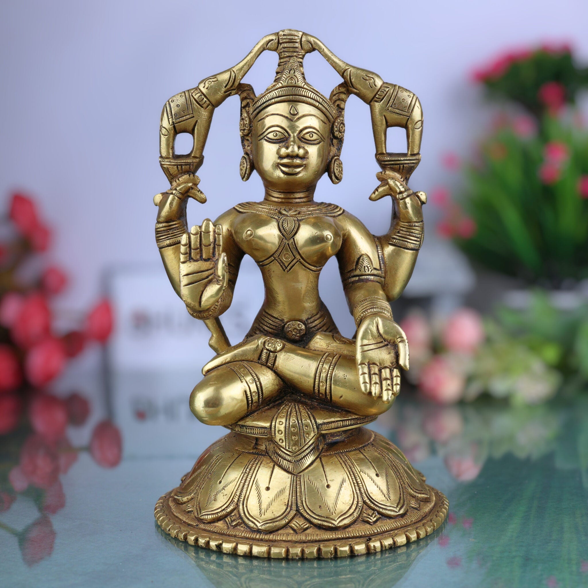 Handcrafted Brass Gaja Lakshmi Idol | Shri Mahalakshmi Devi | Gajalakshmi Statue for Pooja, Home Decor & Temple