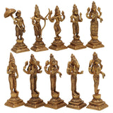 Premium Brass Vishnu Dashavatara Idol Set – Ten Avatars Murti of Vishnu (Matsya, Kurma, Varaha, Narasimha, Vamana, Parashurama, Rama, Balarama, Krishna, Kalki) for Home, Temple, Pooja Room & Office Decor,Gold, 6 Inch, 1 Piece