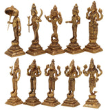 Premium Brass Vishnu Dashavatara Idol Set – Ten Avatars Murti of Vishnu (Matsya, Kurma, Varaha, Narasimha, Vamana, Parashurama, Rama, Balarama, Krishna, Kalki) for Home, Temple, Pooja Room & Office Decor,Gold, 6 Inch, 1 Piece