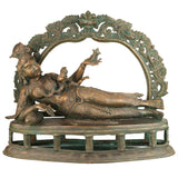 Bronze Feeding Yashoda with Baby Krishna Idol, Panchaloha Chola Art Bala Gopala, Kanha, Ladoo Gopal, Natkhat Krishna Temple Statue,Gold, 17 Inch, 1 Piece