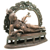 Bronze Feeding Yashoda with Baby Krishna Idol, Panchaloha Chola Art Bala Gopala, Kanha, Ladoo Gopal, Natkhat Krishna Temple Statue,Gold, 17 Inch, 1 Piece