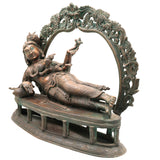 Bronze Feeding Yashoda with Baby Krishna Idol, Panchaloha Chola Art Bala Gopala, Kanha, Ladoo Gopal, Natkhat Krishna Temple Statue,Gold, 17 Inch, 1 Piece