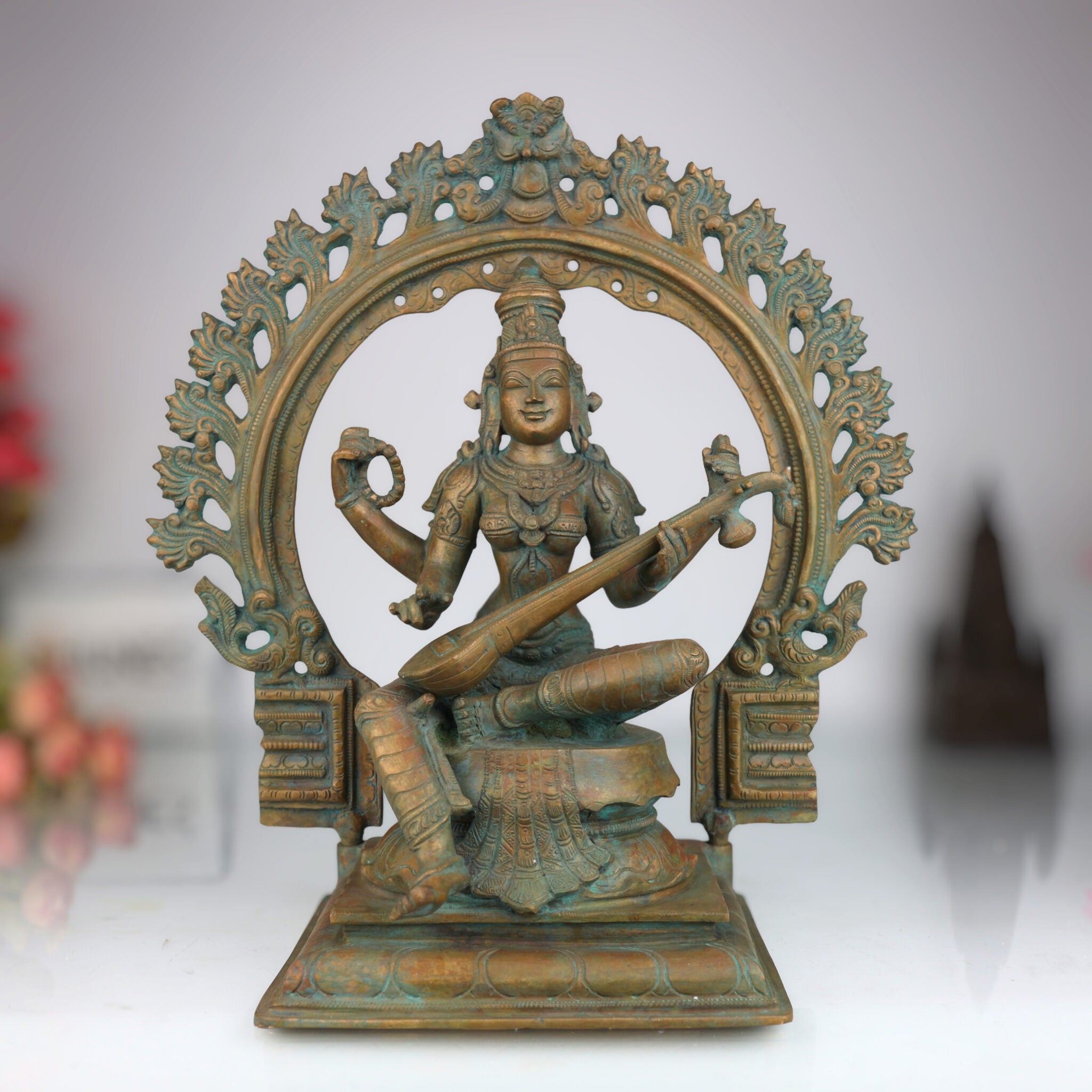 Handcrafted Panchaloha Goddess Saraswati Idol