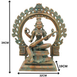 Handcrafted Panchaloha Goddess Saraswati Idol, Sharada Devi, Vani, Bharati, Vagdevi Bronze Murti for Puja, Temple & Home Decor,Brown, 13.5 Inch, 1 Piece