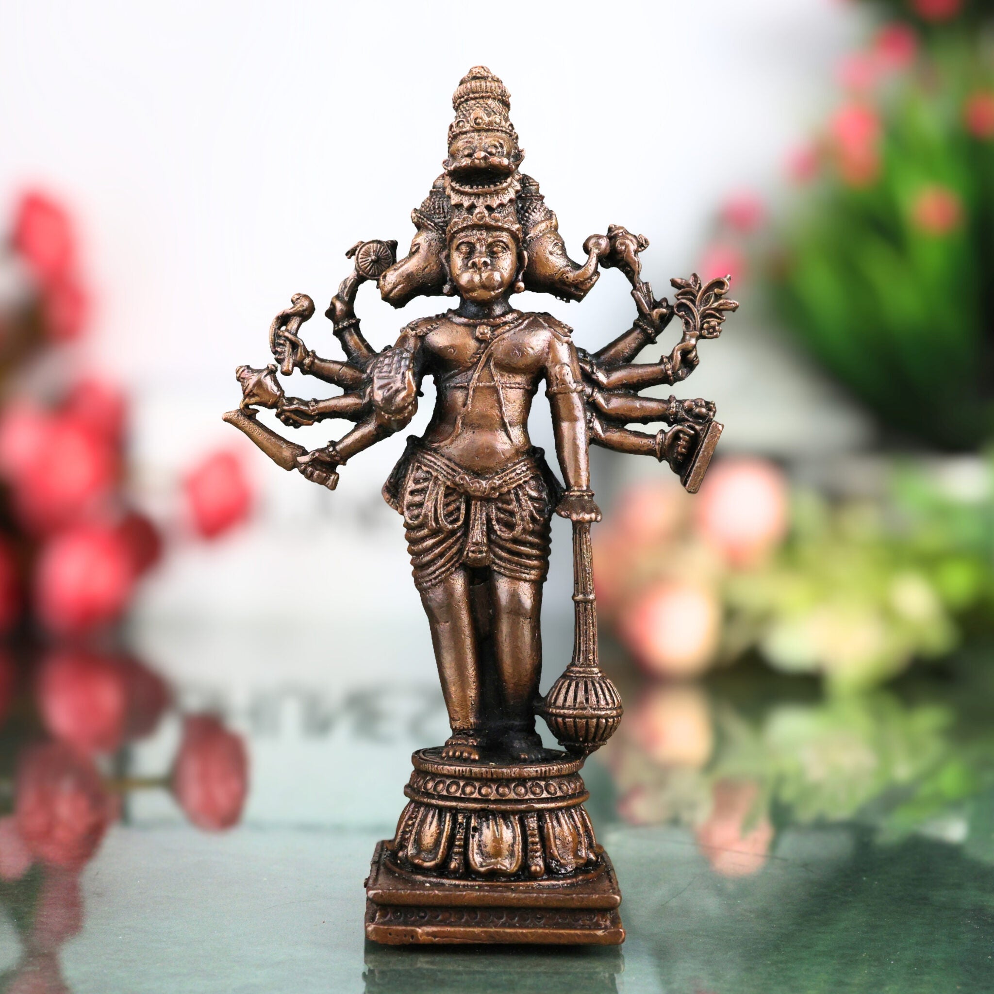Copper Mahaveer Hanuman Idols, Panchmukhi Anjaneya Swamy Statue, Bhajrangbali Murthi, Home Decor