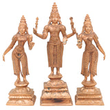 Handcrafted Panchaloha Murugan with Valli and Devasena Idol – Bronze Subramanya Skanda Kumara Swamy Statue in Chola Art Style,Gold, 9 Inch, 1 Piece