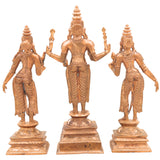 Handcrafted Panchaloha Murugan with Valli and Devasena Idol – Bronze Subramanya Skanda Kumara Swamy Statue in Chola Art Style,Gold, 9 Inch, 1 Piece