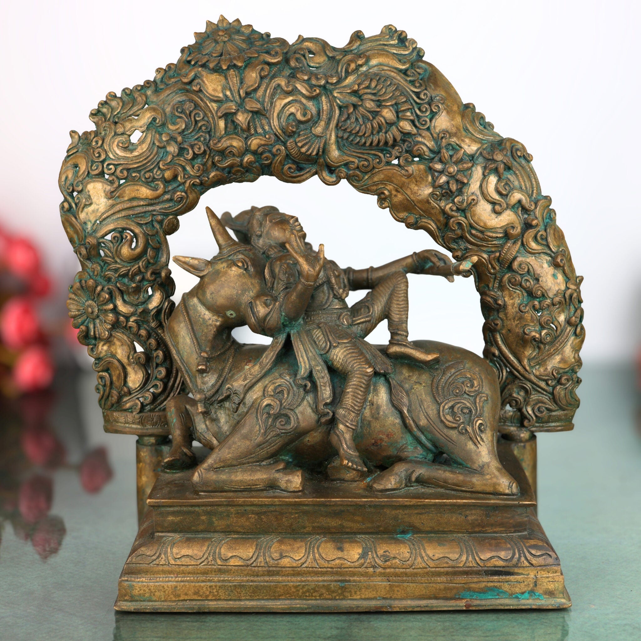 Bronze Krishna Sitting on Cow Idol