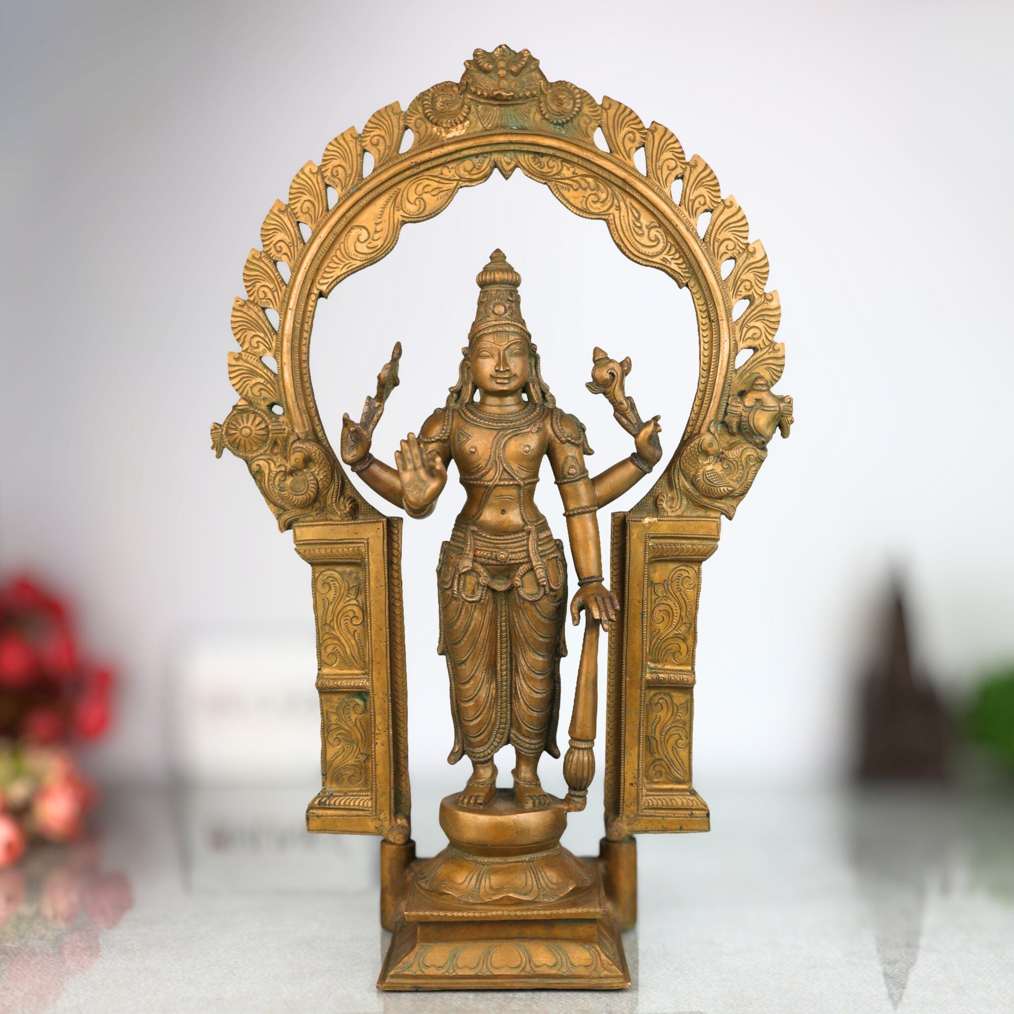 Handcrafted Bronze Vishnu Idol with Prabhavali