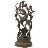 Handcrafted Panchaloha Krishna with Kaliya Idol, Kaliya Mardan Bronze Murti, Chola Art, South India Temple Sculpture, Brown, 18 Inch, 1 Piece