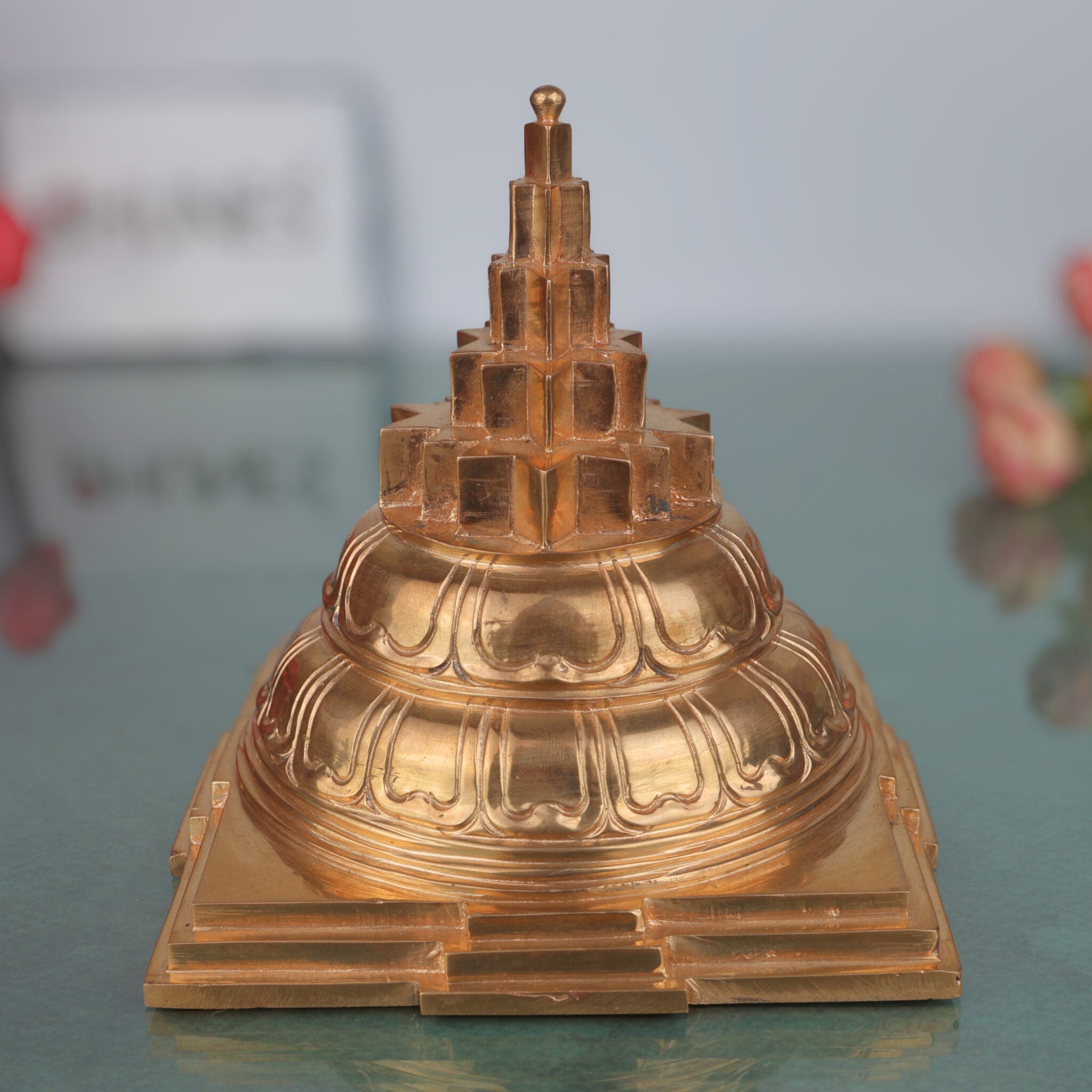 Handcrafted Panchaloha Sree Yantra Idol | Shri Chakra, Sri Meru, Shri Yantra Sacred Geometry Bronze Statue for Home, Temple & Puja Decor