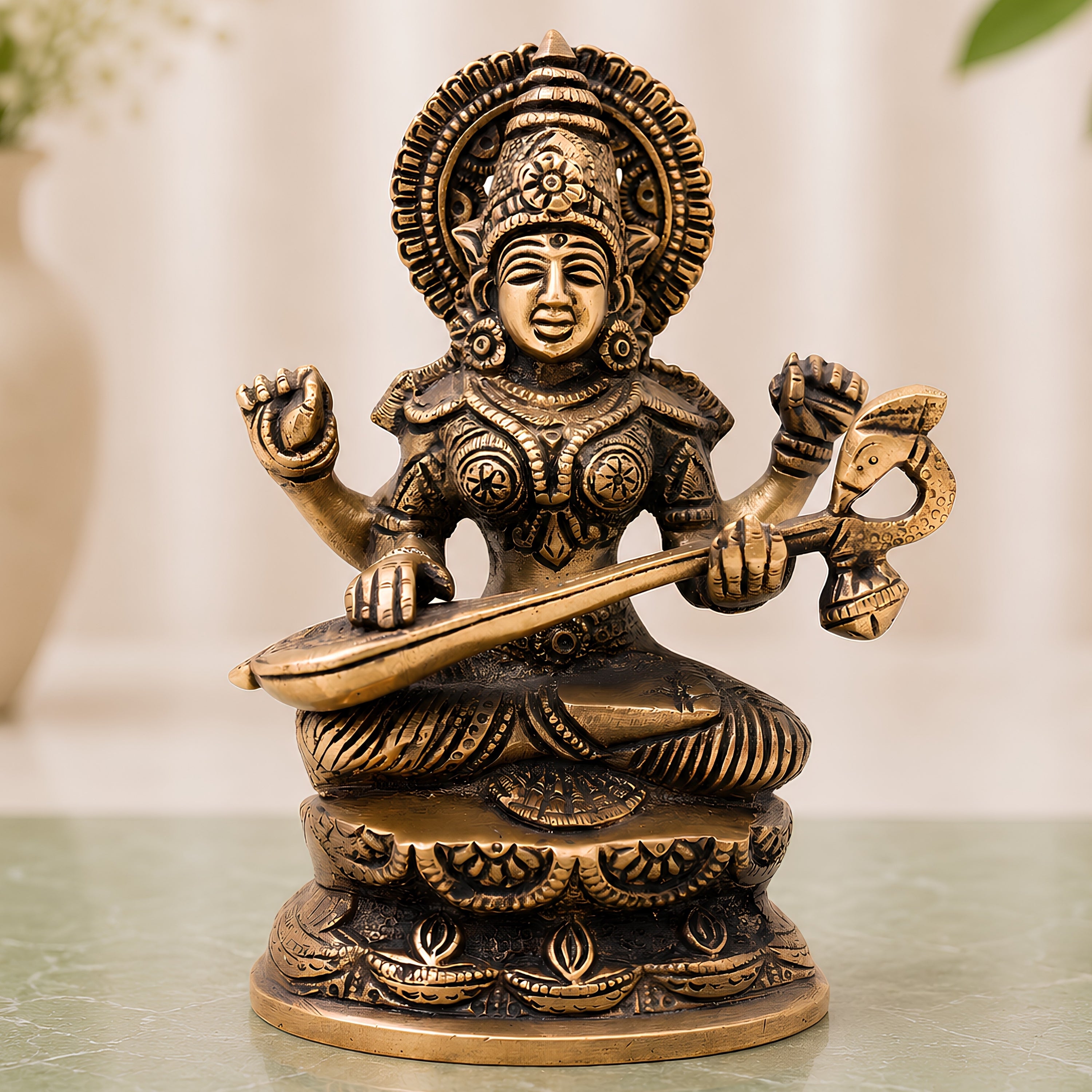 Brass Goddess Saraswati Idol