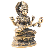 Brass Goddess Saraswati Idol, Sarasvati Murti, Vidya Devi Figurine, Saraswathi Vigraha For Puja And Home Decor,Gold, 7 Inch, 1 Piece