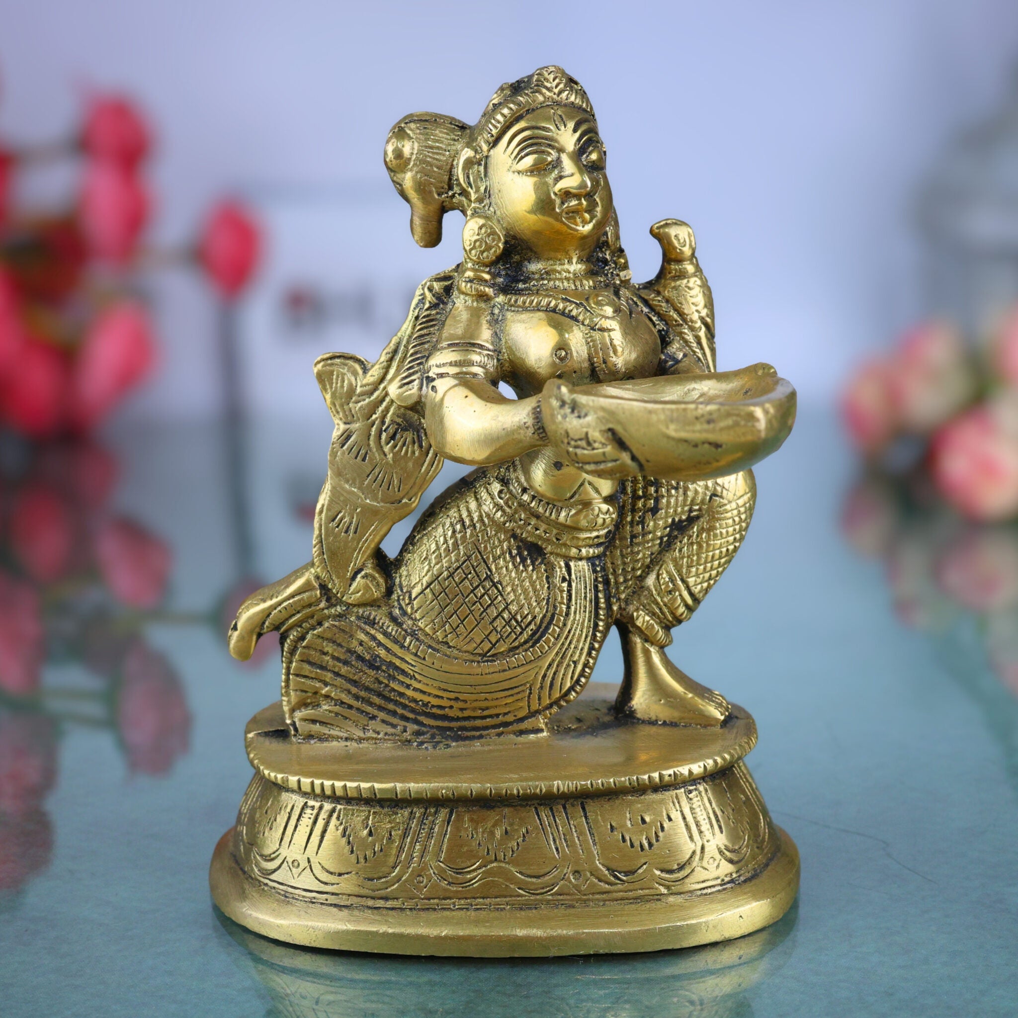 Brass Deep Lakshmi Idols, Diya Lady, Depa Laxmi Standing With Lamps, Deeplakshmi, Deep Laxmi, Lamp, Deepam