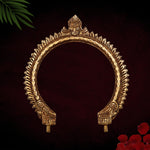 Brass Small Prabhavali for Home Temple, Wall Hanging Arch Frame, Traditional Round Tiruvasi Makara Torana Pooja Backdrop for Idols & Decor
