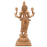 Handcrafted Panchaloha Mahalakshmi Idol in Bronze, Traditional Kamala Devi Lakshmi Murti for Home Temple, Vastu & Diwali Pooja,Gold, 12 Inch, 1 Piece