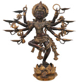 Brass Nataraja Ashtabhujadhari Shiva Idol, Dancing Shiva Statue, Cosmic Dance Nataraj Murti, Adalvallan Koothan Sabesan Murti, Handcrafted Home & Temple Decor,Gold, 18.5 Inch, 1 Piece