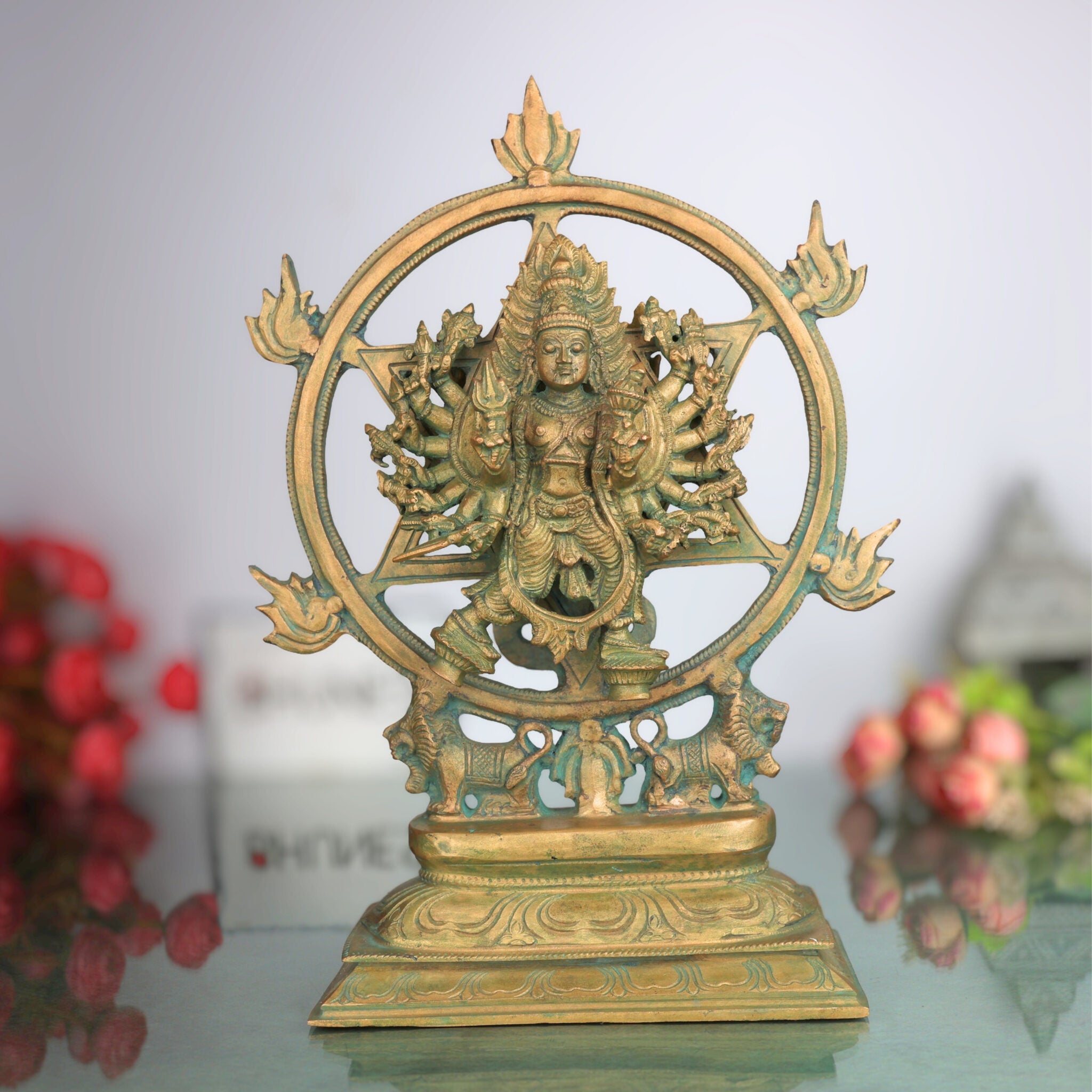 Handmade Bronze Panchaloha Chakrathalwar Idol