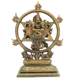 Handmade Bronze Panchaloha Chakrathalwar Idol | Sudarshana Chakra Murti | Authentic Sudarshanar Sudarshana Vishnu Statue for Temple & Home Decor,Brown, 13 Inch, 1 Piece