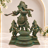 Bronze Musical Ganesha Idols, Ganesh Ki Murti, Panchaloha Ganpati Statue,Brown, 10 Inch, 1 Piece