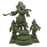 Bronze Musical Ganesha Idols, Ganesh Ki Murti, Panchaloha Ganpati Statue,Brown, 10 Inch, 1 Piece