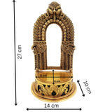 Brass Pooja Chowki with Prabhavali and Yali, Handmade Peetha Singhasan Bajot for Temple Decor, Gold, 11 Inch, 1 Piece