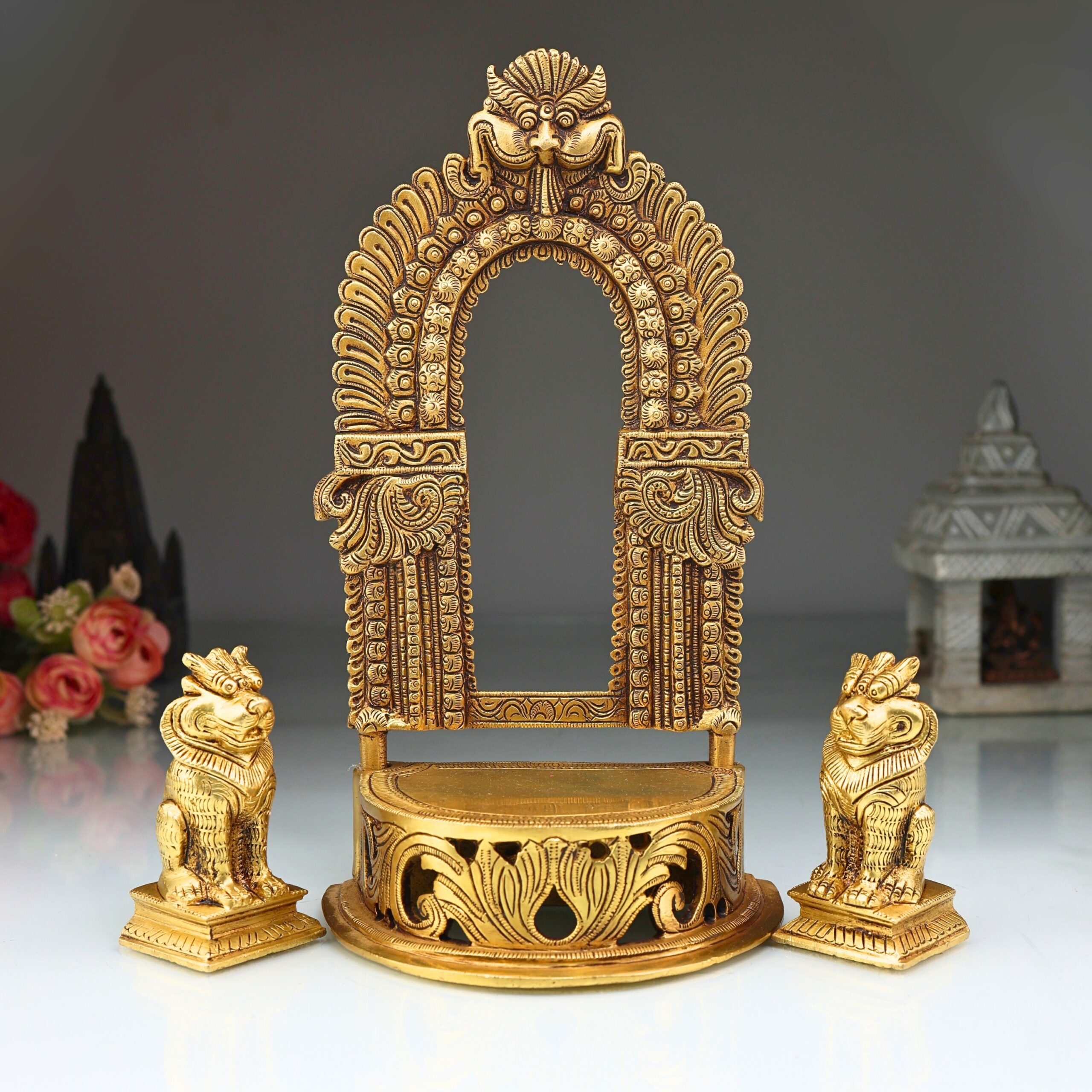 Brass Pooja Chowki with Prabhavali and Yali
