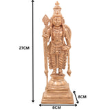 Handmade Bronze Murugan Idol | Panchaloha Subramanya Skanda Kartikeya Sculpture for Temple & Home Decor,Gold, 11 Inch, 1 Piece