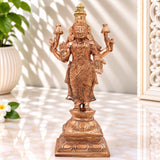 Handcrafted Bronze Mahalakshmi Idol | Panchaloha Lakshmi Murti | Laxmi Kamala Devi Sculpture for Pooja & Decor,Gold, 7 Inch, 1 Piece