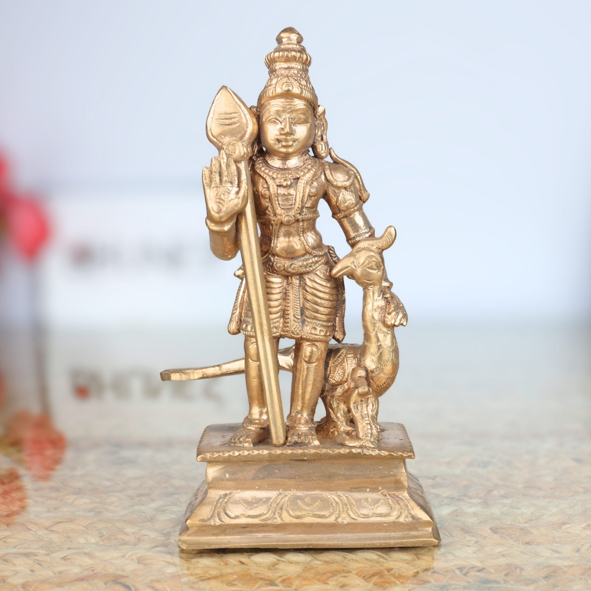 Handcrafted Bronze Murugan Idol with Peacock