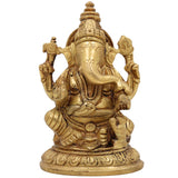 Handcrafted Brass Ganesha Idol | Vinayaka Ganpati Murti for Pooja, Home & Office Decor | Peetal Ekadanta Statue | Vighnaharta Ganapati Showpiece by Bhunes,Gold, 5 Inch, 1 Piece