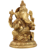 Handcrafted Brass Ganesha Idol | Vinayaka Ganpati Murti for Pooja, Home & Office Decor | Peetal Ekadanta Statue | Vighnaharta Ganapati Showpiece by Bhunes,Gold, 5 Inch, 1 Piece