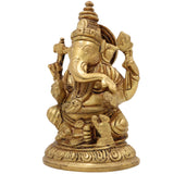 Handcrafted Brass Ganesha Idol | Vinayaka Ganpati Murti for Pooja, Home & Office Decor | Peetal Ekadanta Statue | Vighnaharta Ganapati Showpiece by Bhunes,Gold, 5 Inch, 1 Piece