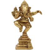 Brass Dancing Ganesha Idol | Nritya Ganapati Murti | Tandava Vinayaka Statue | Pittal Nartana Ganapathi for Home Temple & Vastu Decor,Gold, 4 Inch, 1 Piece