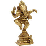 Brass Dancing Ganesha Idol | Nritya Ganapati Murti | Tandava Vinayaka Statue | Pittal Nartana Ganapathi for Home Temple & Vastu Decor,Gold, 4 Inch, 1 Piece