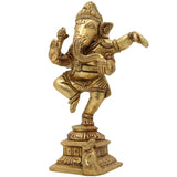 Brass Dancing Ganesha Idol | Nritya Ganapati Murti | Tandava Vinayaka Statue | Pittal Nartana Ganapathi for Home Temple & Vastu Decor,Gold, 4 Inch, 1 Piece