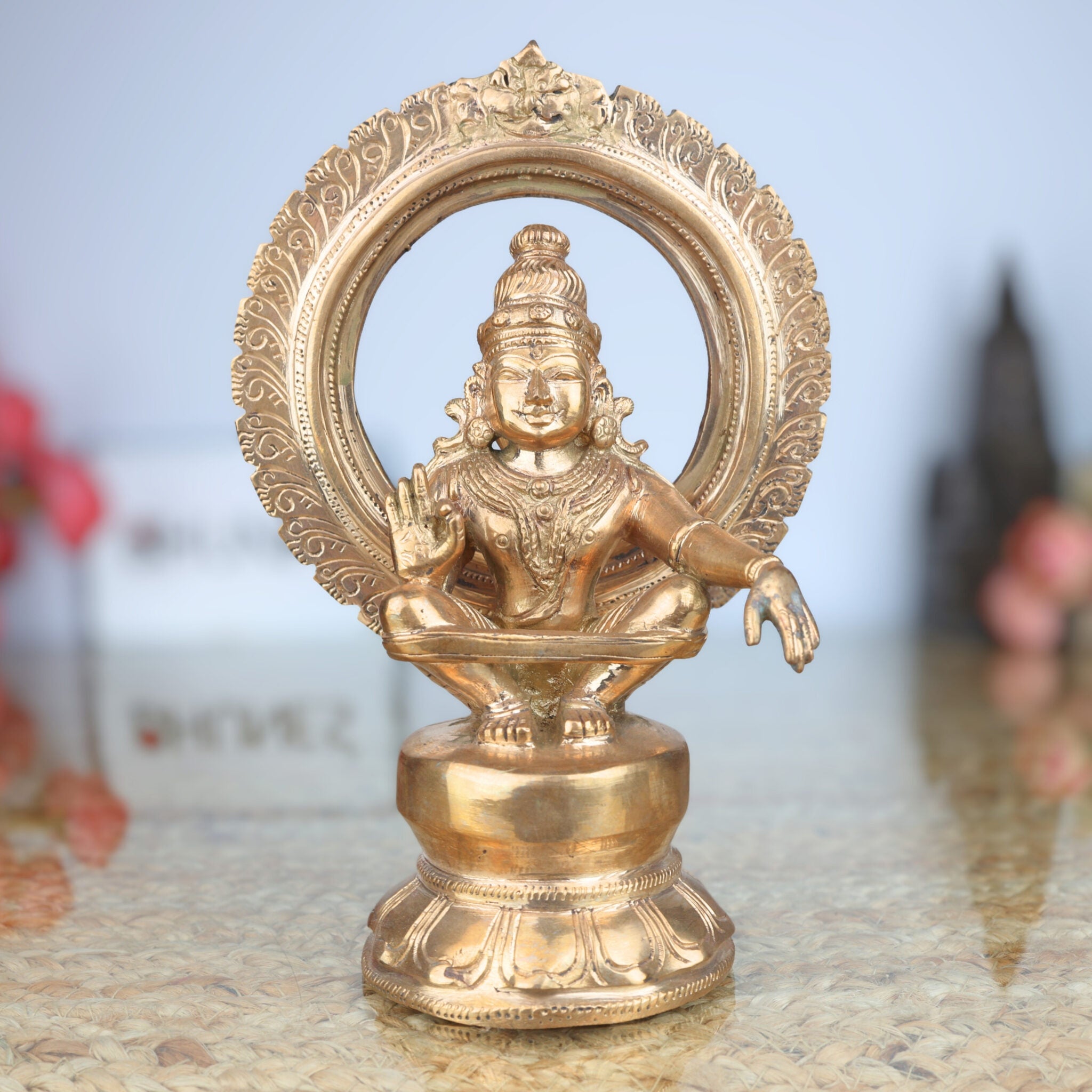 Handmade Panchaloha Ayyappa Swamy Idol with Prabhavali