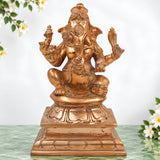 Handcrafted Panchaloha Bronze Ganesha Idol, Vinayaka Ganapati Murti for Home Temple Decor, Chola Style Vighnaharta Pillaiyar Sculpture,Gold, 6.5 Inch, 1 Piece