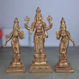 Bronze Handmade Panchaloha Vishnu Sri Devi Bhudevi Idol