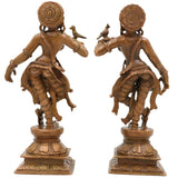 Bronze Apsara Idol Pair, Chola Art Panchaloha Apsarini Sculpture, Celestial Dancer Figurine, Handcrafted South Indian Temple Decor, Brown, 5.5 Inch, 1 Piece