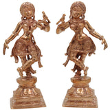 Bronze Apsara Idol, Chola Art Divine Dancer, Panchaloha Apsarini Statue, Handcrafted South Indian Celestial Nymph Sculpture, Gold, 5.5 Inch, 1 Piece
