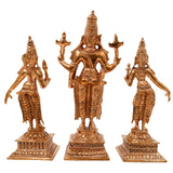 Bronze Vishnu with Sridevi Bhudevi Idol, Panchaloha Handmade Lord Narayana Perumal Statue,Gold, 6 Inch, 1 Piece