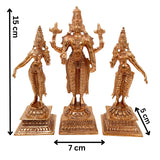 Bronze Vishnu with Sridevi Bhudevi Idol, Panchaloha Handmade Lord Narayana Perumal Statue,Gold, 6 Inch, 1 Piece