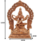 Handmade Panchaloha Bronze Saraswati Idol, Goddess of Knowledge, Wisdom, Veena Devi, Sharada Murti for Pooja & Home Decor,Gold, 5 Inch, 1 Piece